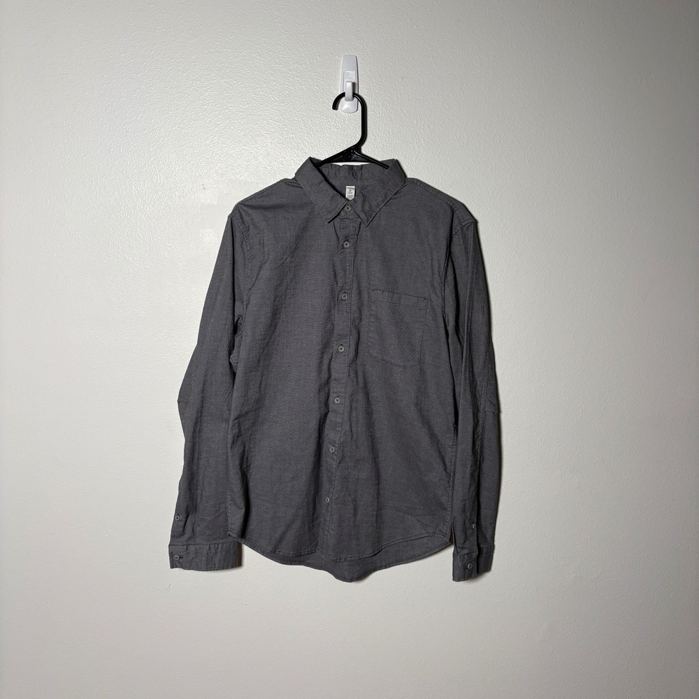 Lululemon Mens Long Sleeve Button Down Shirt Gray Cotton Stretch Large Pockets